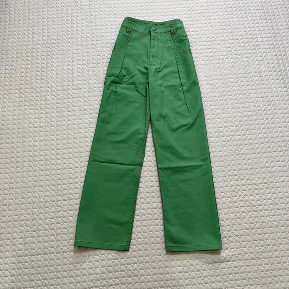 FARM Rio Green Straight Pleat Pants NWOT Women's Size 27 W29 Cotton High Waist - Picture 4 of 14